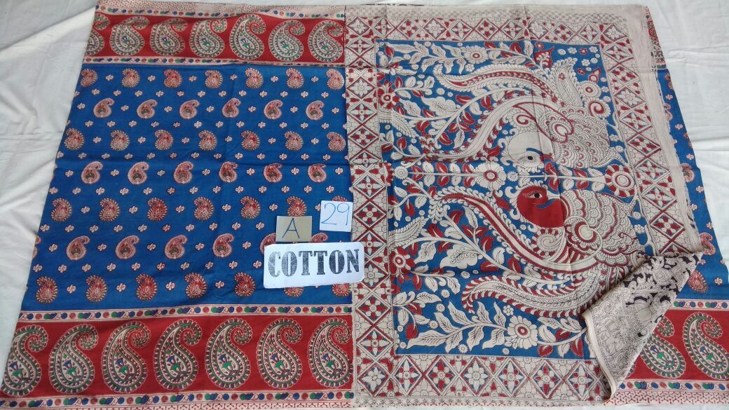 Muticolor Printed Cotton Kalamkari Saree-KALAMKARI-0058