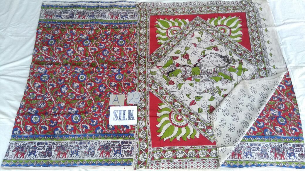 Muticolor Printed Silk Kalamkari Saree-KALAMKARI-0075