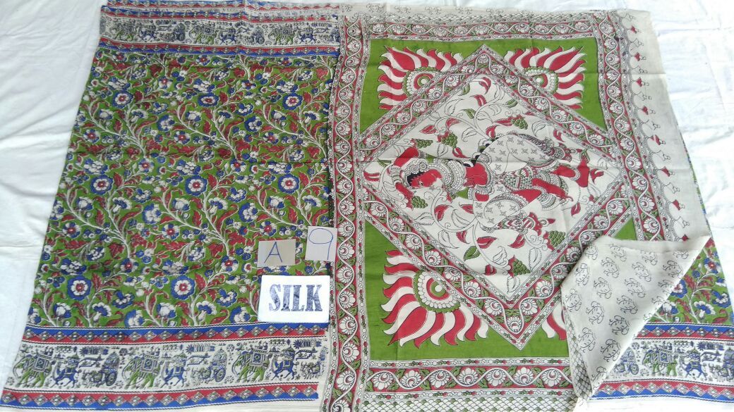 Muticolor Printed Silk Kalamkari Saree-KALAMKARI-0076