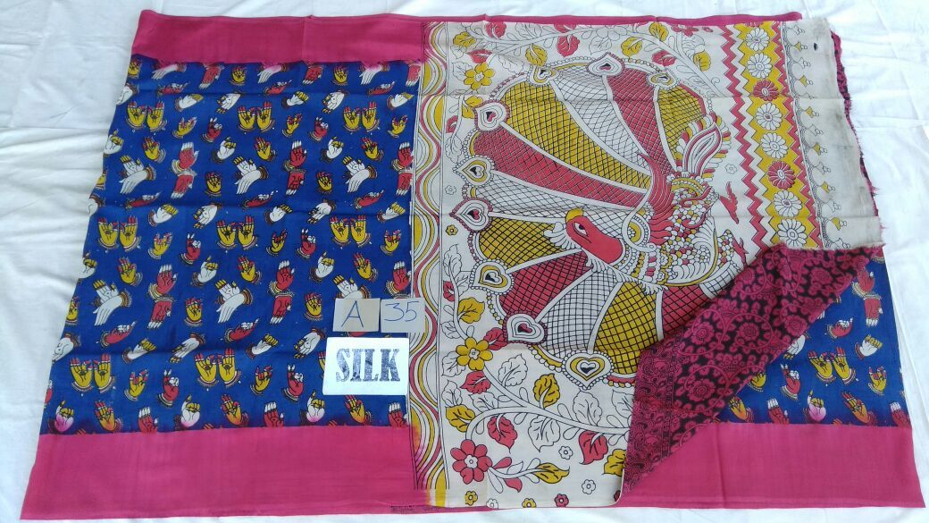 Muticolor Printed Silk Kalamkari Saree-KALAMKARI-0077