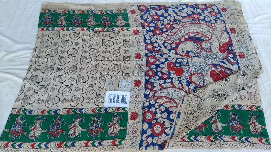 Muticolor Printed Silk Kalamkari Saree-KALAMKARI-0080