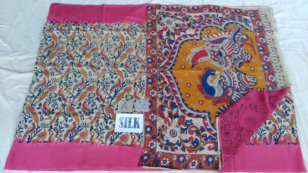 Muticolor Printed Silk Kalamkari Saree-KALAMKARI-0081
