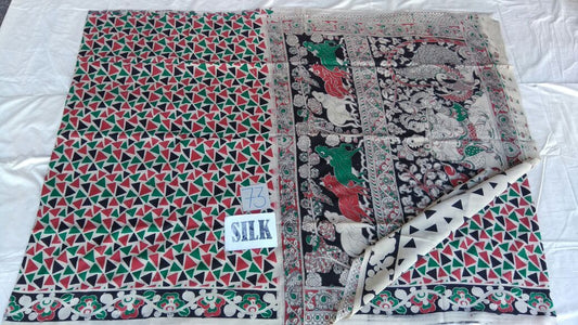 Muticolor Printed Silk Kalamkari Saree-KALAMKARI-0082