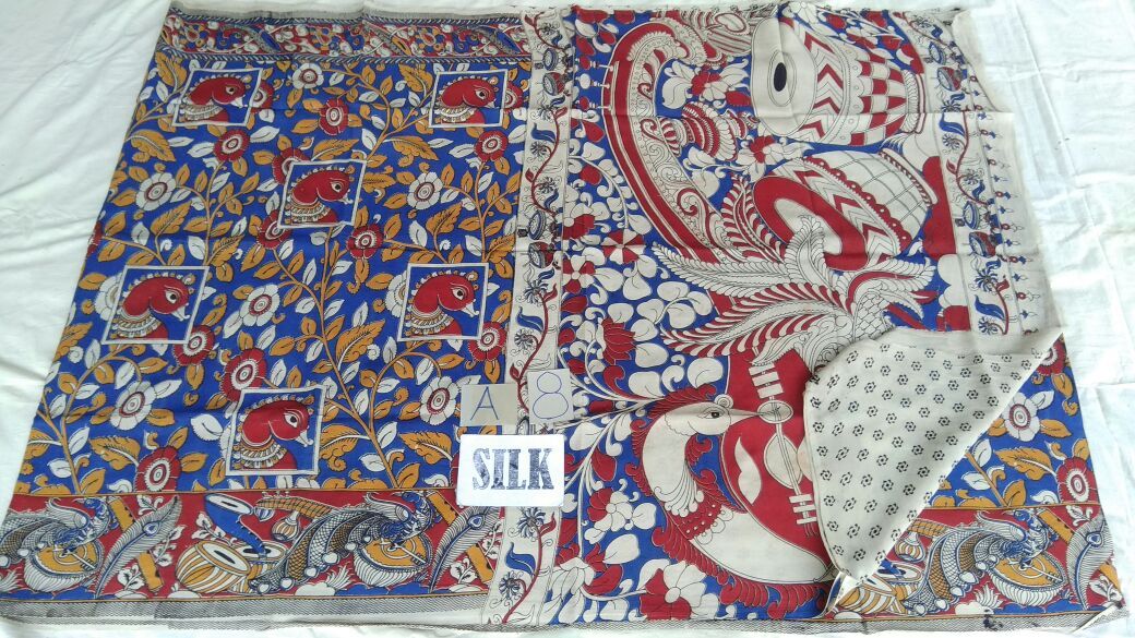 Muticolor Printed Silk Kalamkari Saree-KALAMKARI-0085