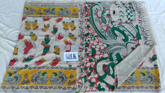 Muticolor Printed Silk Kalamkari Saree-KALAMKARI-0086