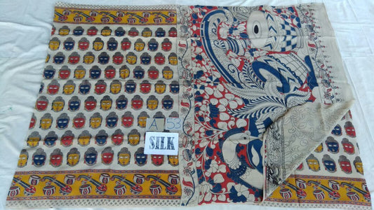 Muticolor Printed Silk Kalamkari Saree-KALAMKARI-0087