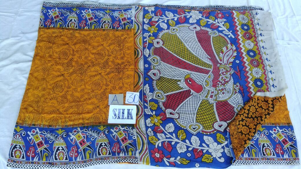 Muticolor Printed Silk Kalamkari Saree-KALAMKARI-0088