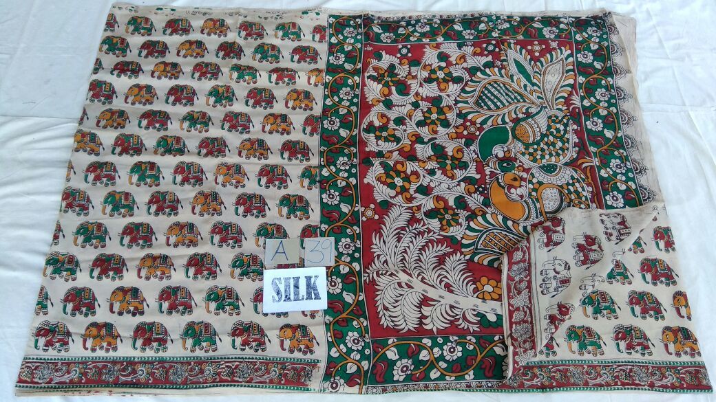 Muticolor Printed Silk Kalamkari Saree-KALAMKARI-0089