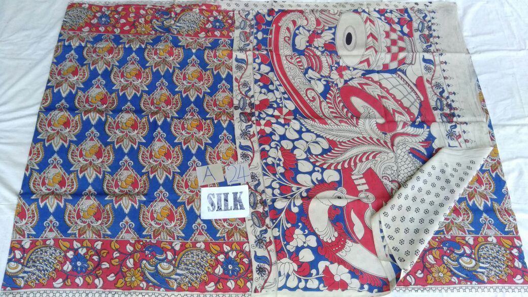 Muticolor Printed Silk Kalamkari Saree-KALAMKARI-0092