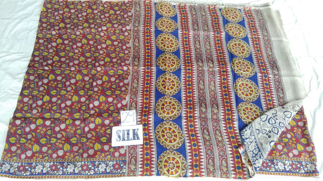 Muticolor Printed Silk Kalamkari Saree-KALAMKARI-0093
