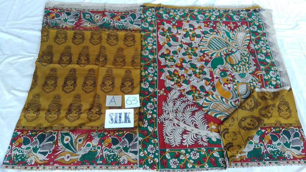 Muticolor Printed Silk Kalamkari Saree-KALAMKARI-0098