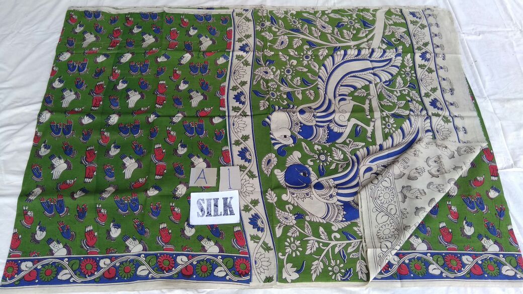 Muticolor Printed Silk Kalamkari Saree-KALAMKARI-0099