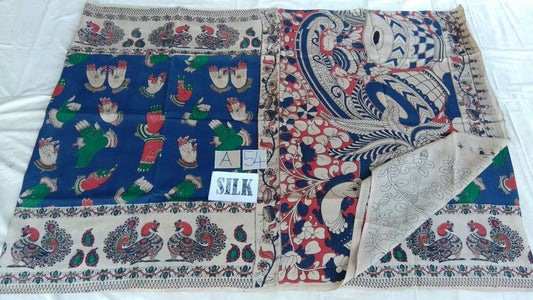 Muticolor Printed Silk Kalamkari Saree-KALAMKARI-0102