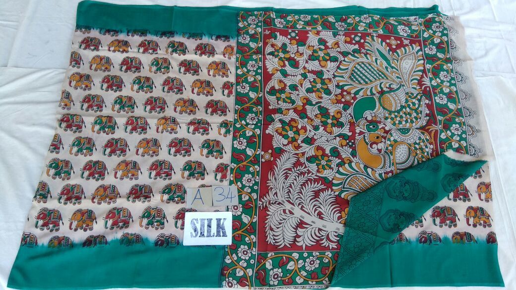 Muticolor Printed Silk Kalamkari Saree-KALAMKARI-0107