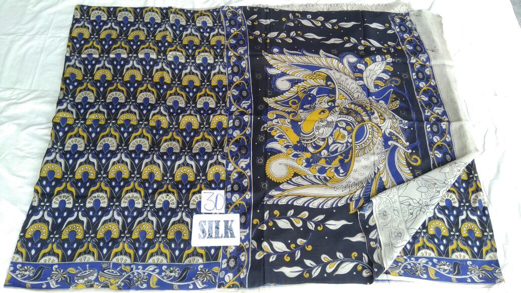 Muticolor Printed Silk Kalamkari Saree-KALAMKARI-0109