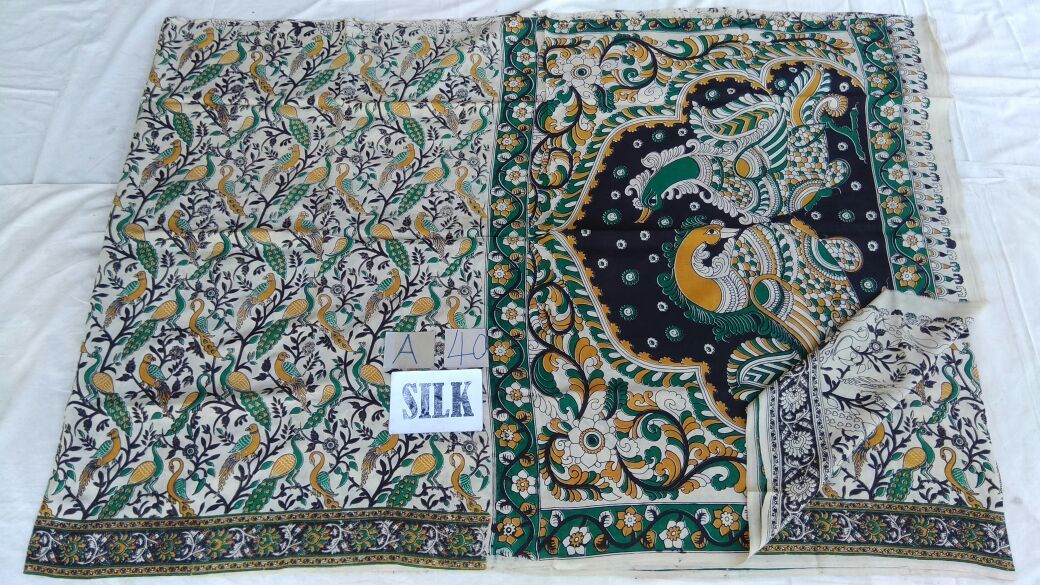 Muticolor Printed Silk Kalamkari Saree-KALAMKARI-0112