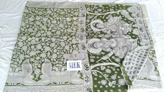 Muticolor Printed Silk Kalamkari Saree-KALAMKARI-0114