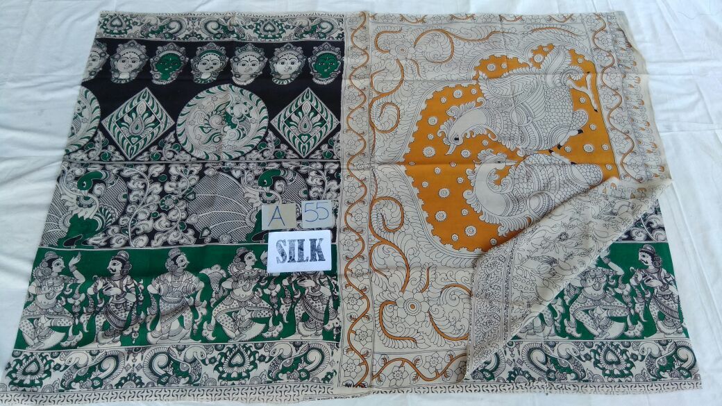 Muticolor Printed Silk Kalamkari Saree-KALAMKARI-0115