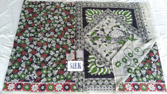 Muticolor Printed Silk Kalamkari Saree-KALAMKARI-0116