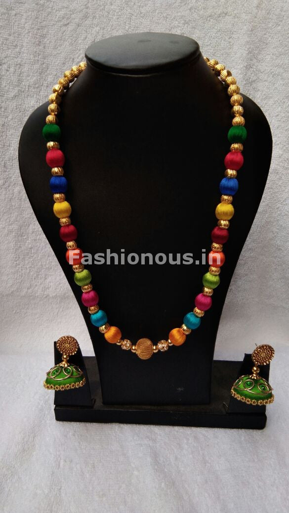 Muticolored  Silk Thread Jewellery Set-STJS-011