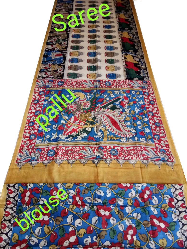Natural Multicolor Cotton Kalamkari Saree-NMKPCS-002