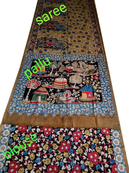 Natural Multicolor Cotton Kalamkari Saree-NMKPCS-004