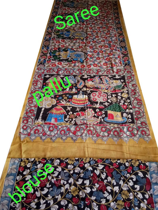 Natural Multicolor Cotton Kalamkari Saree-NMKPCS-005