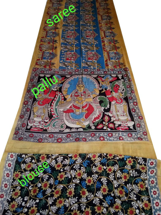 Natural Multicolor Cotton Kalamkari Saree-NMKPCS-008