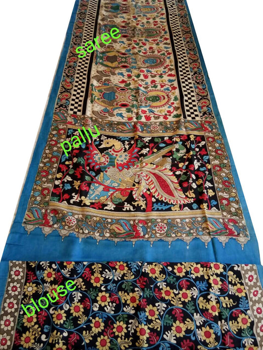 Natural Multicolor Cotton Kalamkari Saree-NMKPCS-009