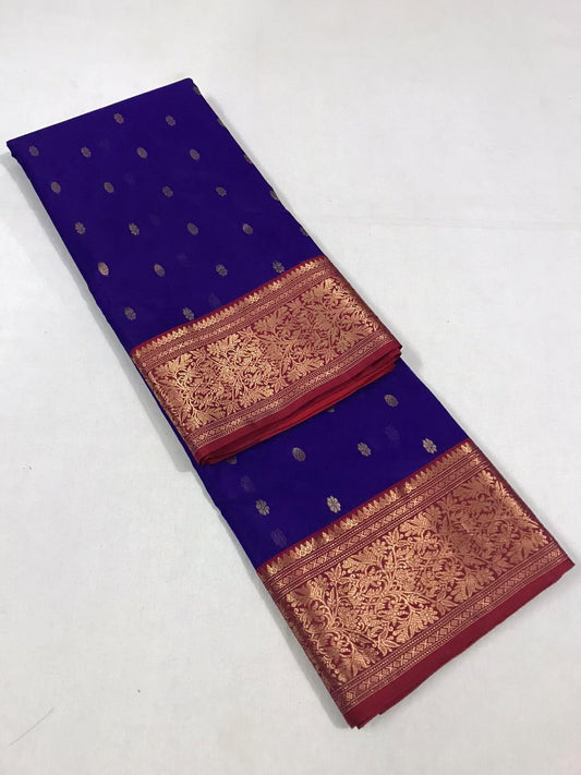 Navy Blue Pure Katan Silk Chanderi Saree