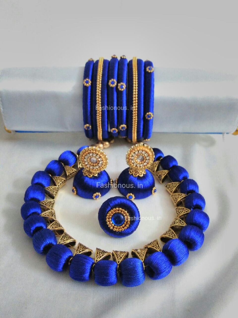 Navy Blue Silk Thread Jewellery Set