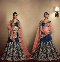 Navy Blue and Light Pink Embroidered Bridal Lehenga