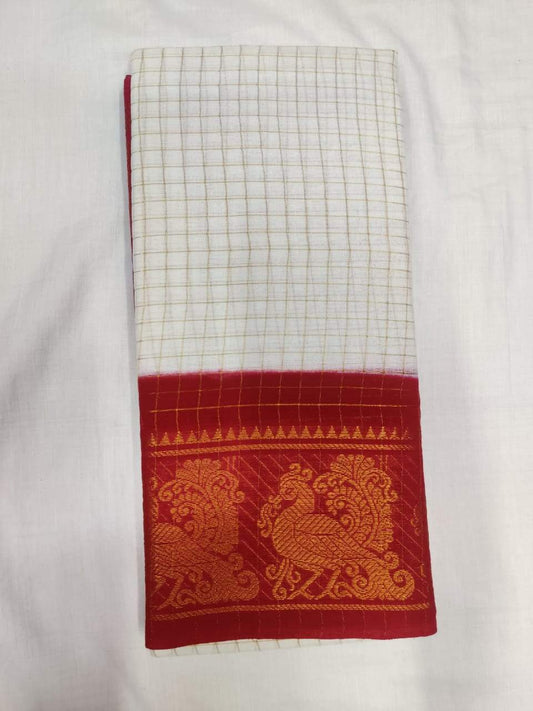 Madurai Sungudi Saree with Double side Red Jari Border MSS 009