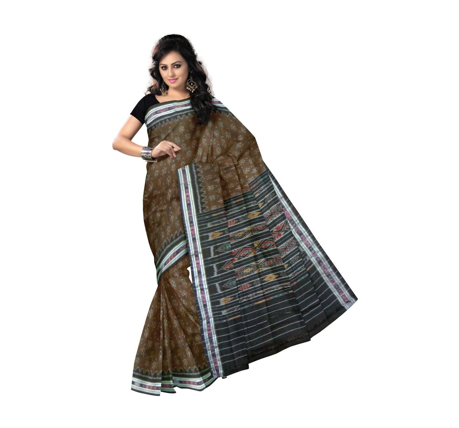 Olive Green with Black Pallu Handwoven Cotton Saree-OSS9056