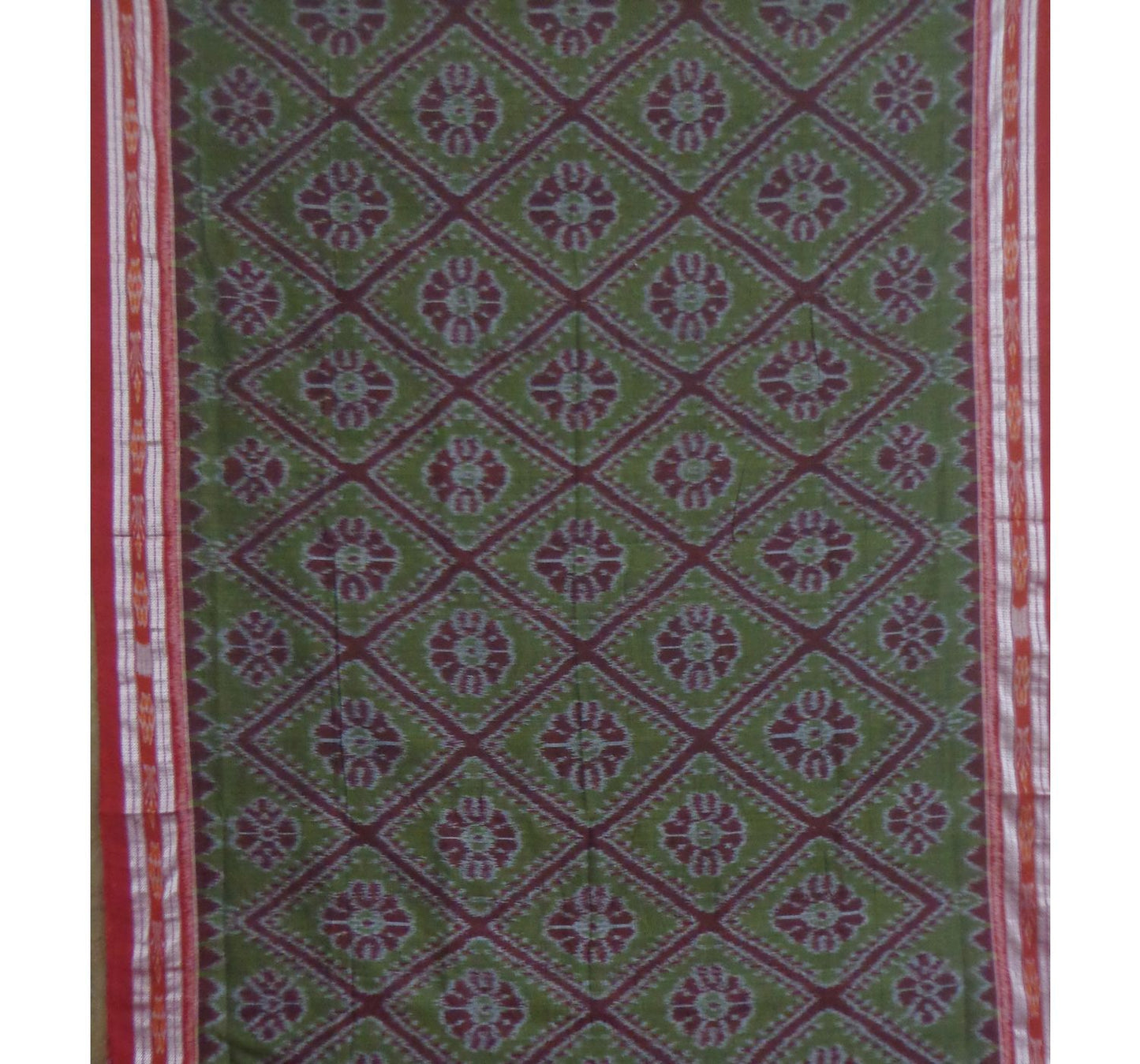 Olive Green with Maroon Handwoven Cotton Saree