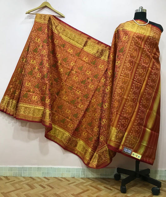 Orange Alpana Designed with Golden Border Patola Silk Saree-PPSRE-039