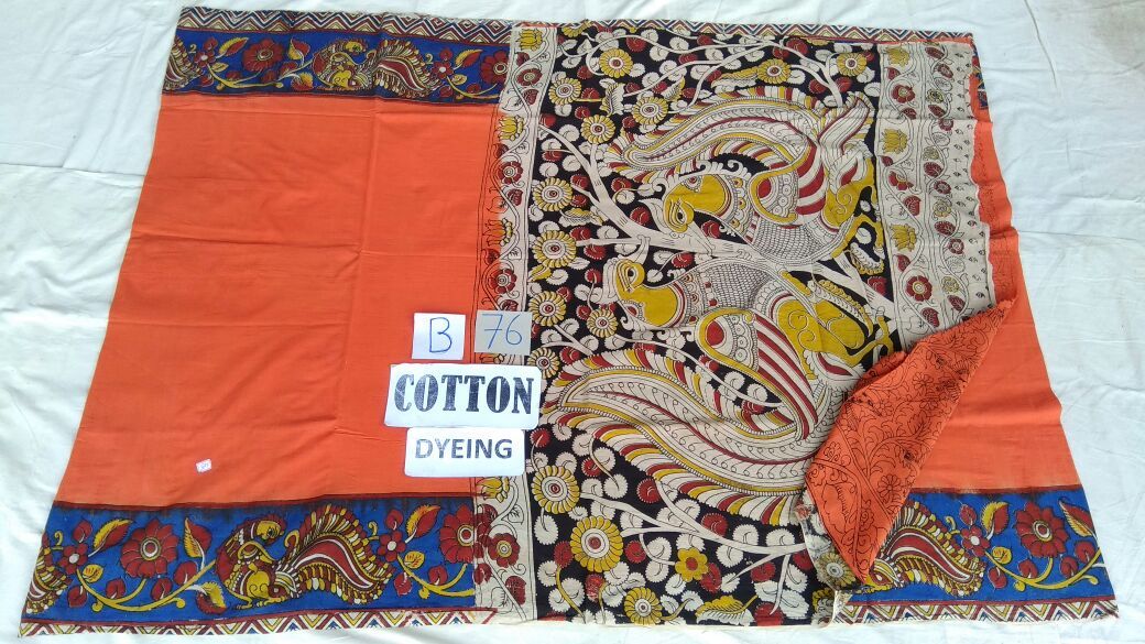 Orange Cotton Dyeing Kalamkari Saree-KALAMKARI-0060
