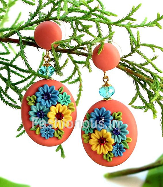 Orange Drop Garden Polymer Clay Earrings-ZAPCJH-054