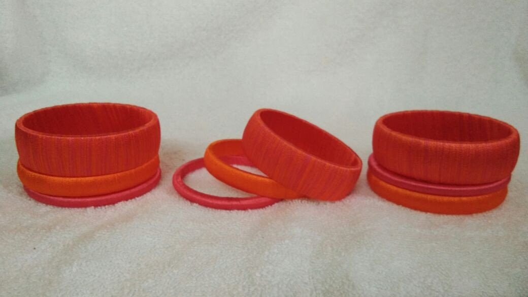 Orange Dual Color Fancy Wear Silk Thread Bangles-STBS-007