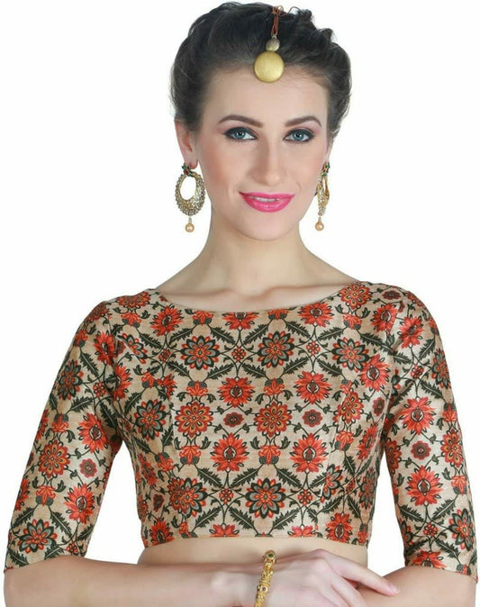 Orange Floral Digital Printed Readymade Blouse