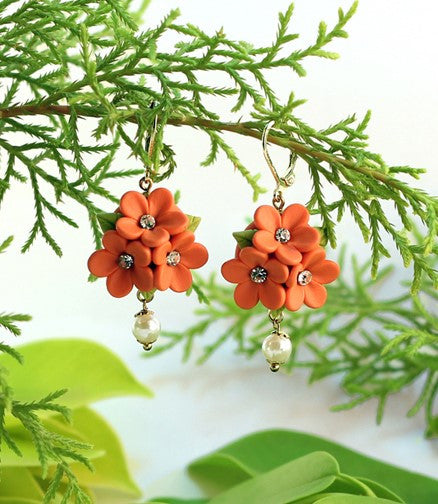 Orange Floral Polymer Clay earrings