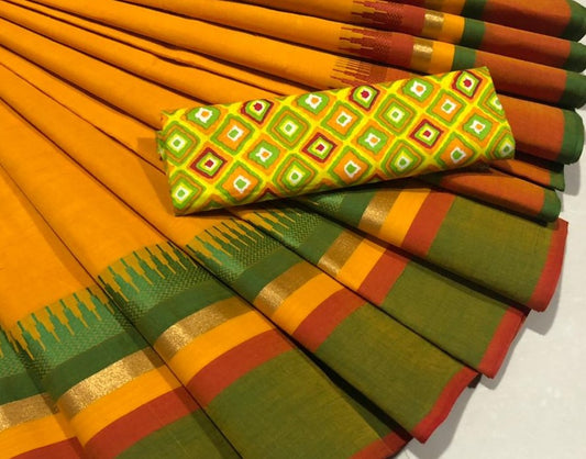 Orange Saree with Contrast Green Border