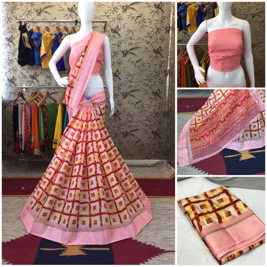 Orange Linen Silk with Satin Border Designer Saree-SRE-1016