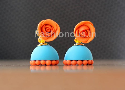 Orange Rose Floral Blue Jhumka-ZAPCJH-026