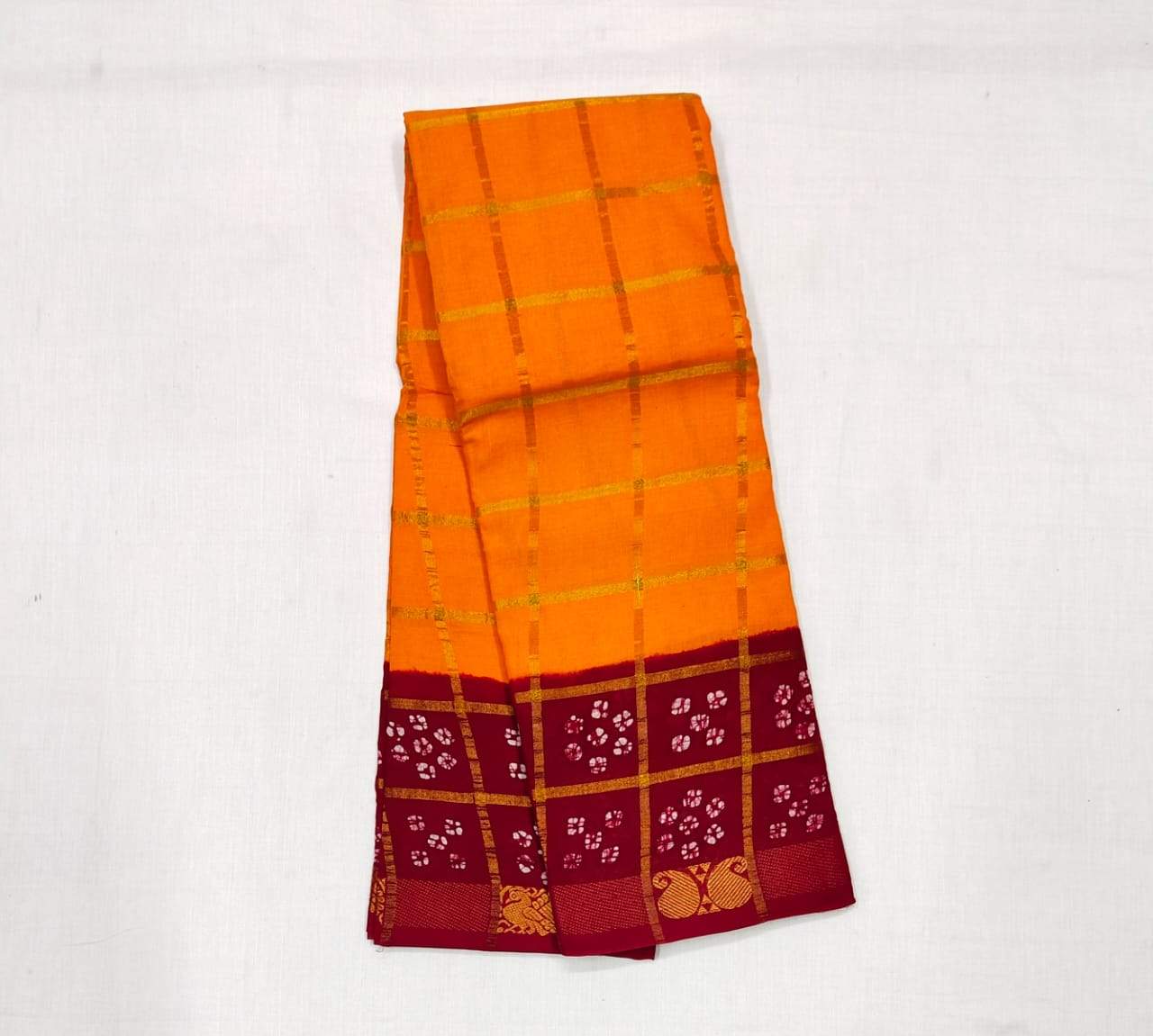 Orange Sungudi with Bandhani Print Border