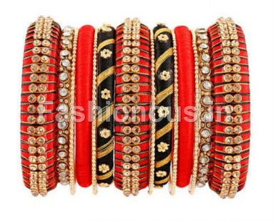 Orange and Black Designer Silk Thread Bangles