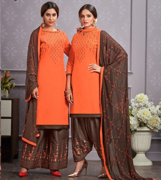 Orange and Brown Cotton Salwar Suit