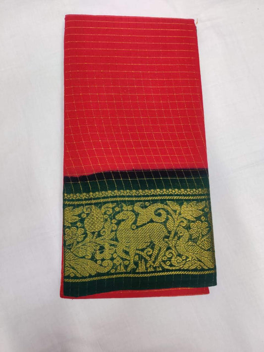 Orange and Green-Madurai Sungudi Sarees - Double side Jari Border