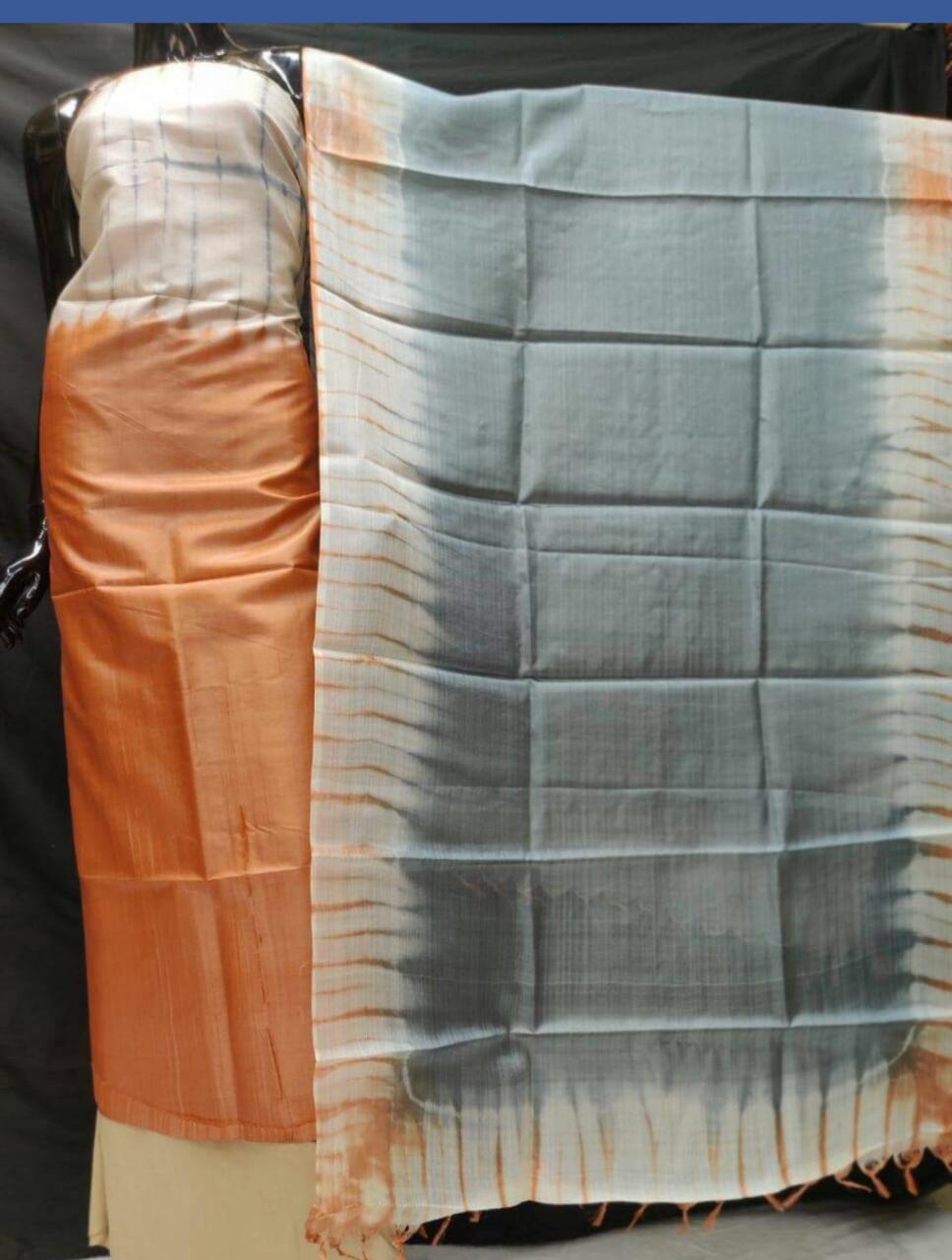 Orange and Grey Unstitched Salwar Material