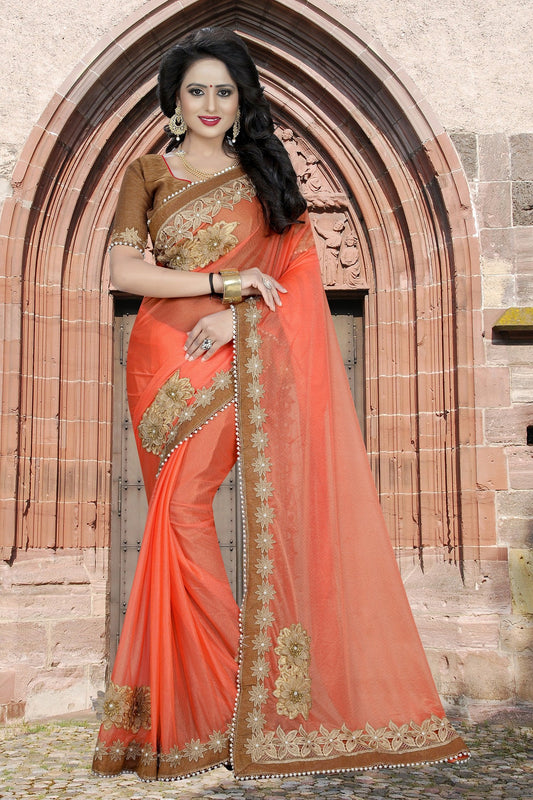 Orange colour Embroidery Patch Work Saree-SRP-GS-05